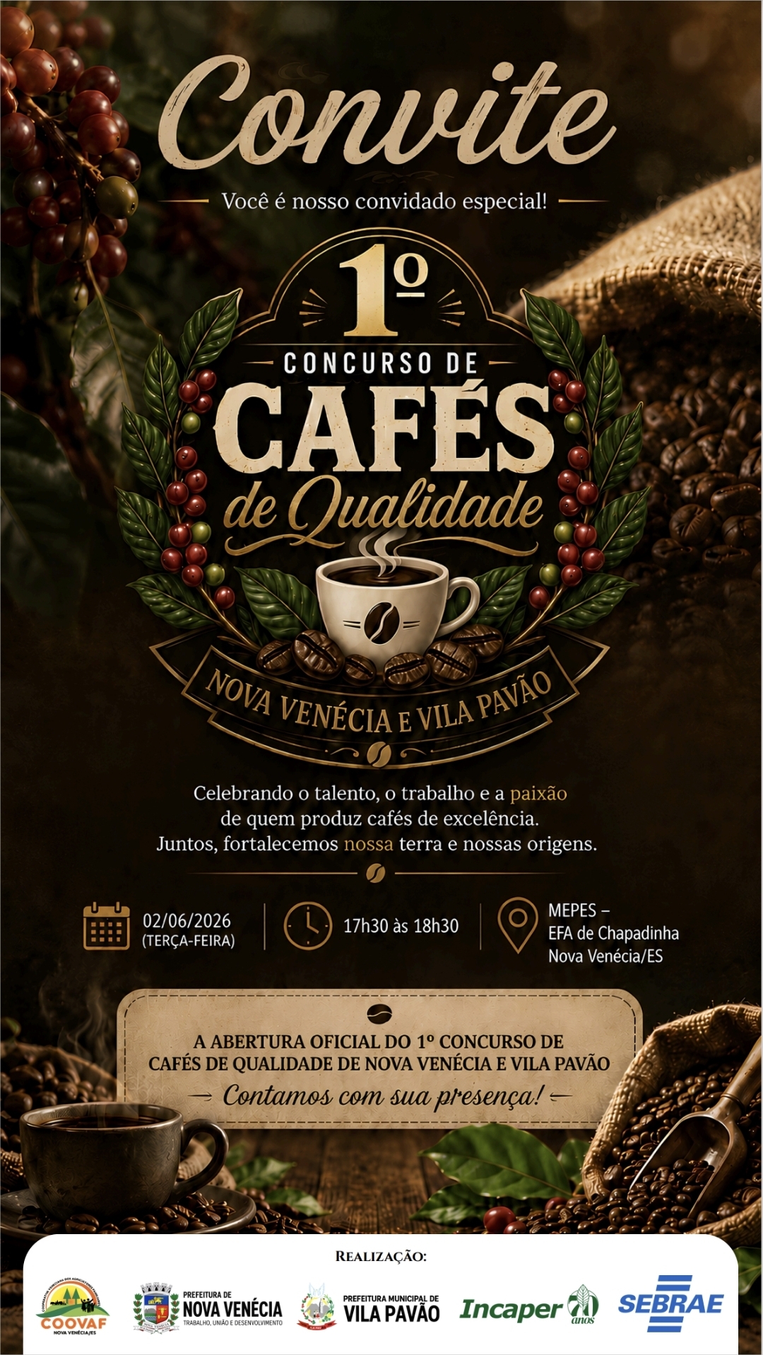 Leia mais sobre o artigo Nova Venécia e Vila Pavão lançam 1º Concurso de Cafés de Qualidade com foco em Excelência e Sustentabilidade